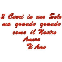 Cuscino con frase "2 cuori in uno solo ma grande grande come il nostro Amore Ti Amo"