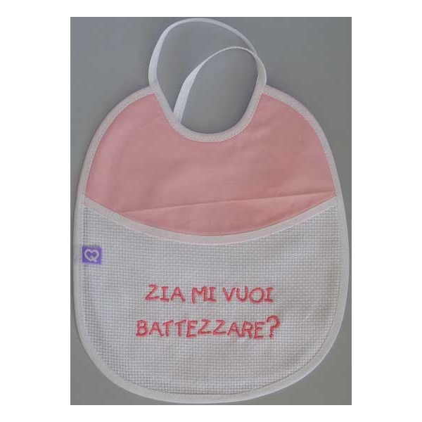 Bavetta con frase ricamata Zia mi vuoi Battezzare? - Quorino - Vendita  online di Gadget Ricamati